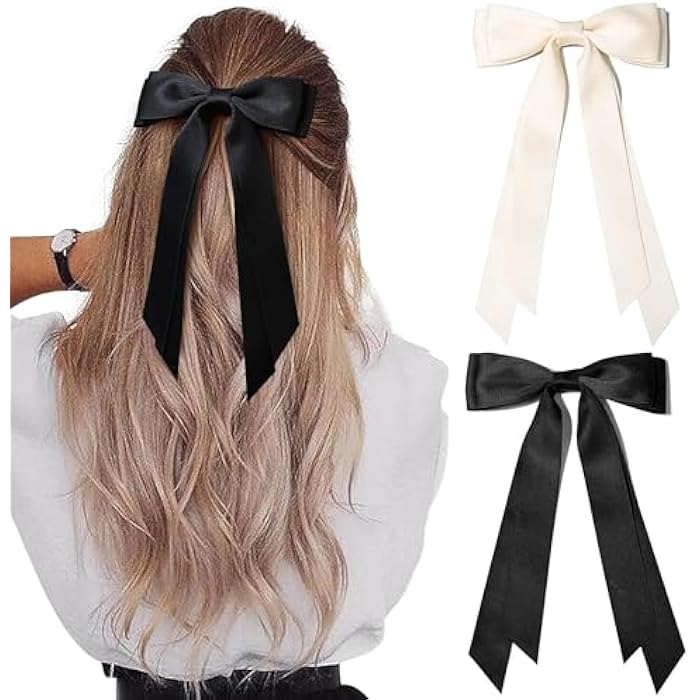 Hideya 6 Pieces Silk Satin Hair Bows Clip Hair Band Ponytail Holder Accessories Metal Clips for Women Girls Toddlers Teens Children - Image 3